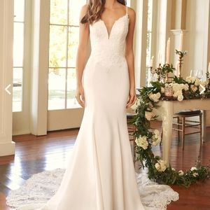 Fit and flare crepe wedding dress